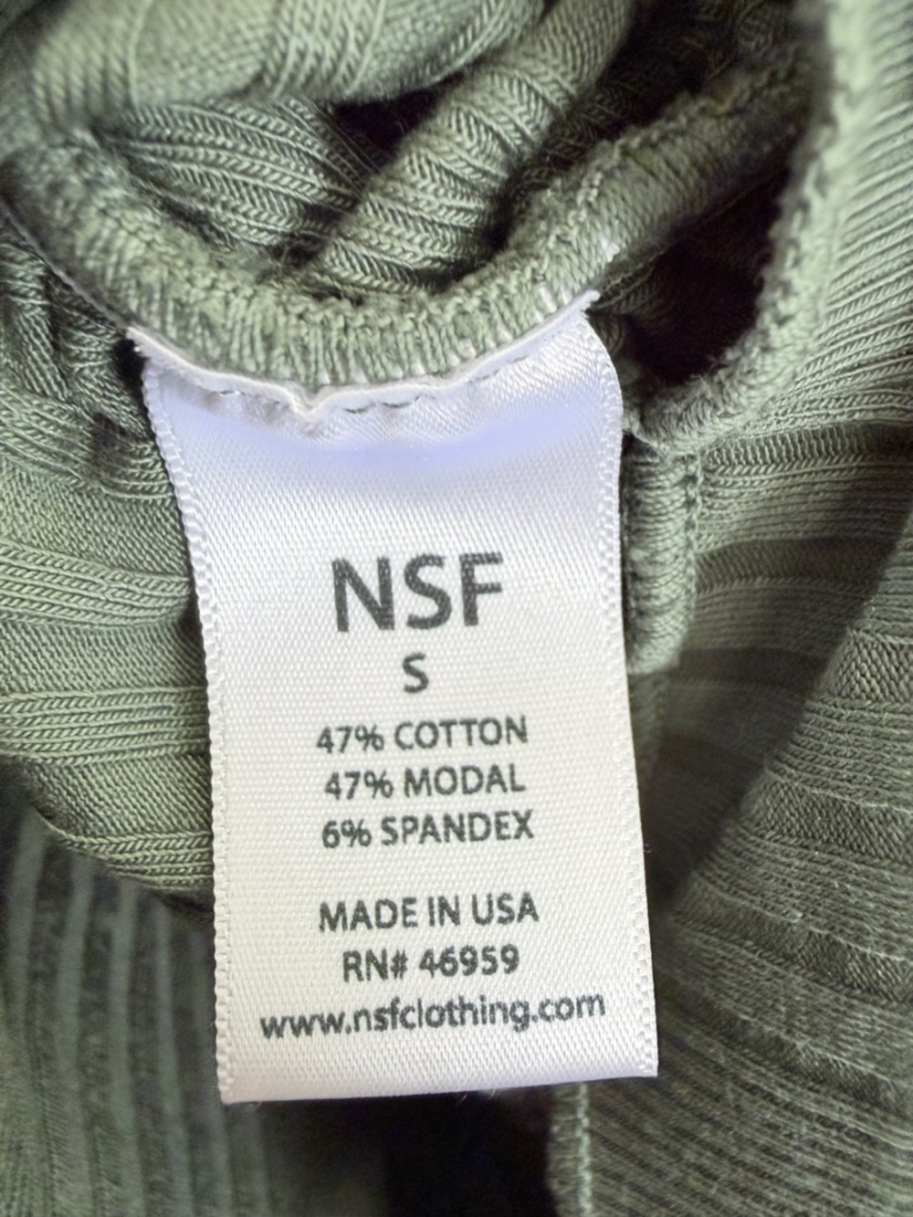 NSF Ruched Side Ribbed Tank Top Olive Green Size Small - Picture 5 of 5